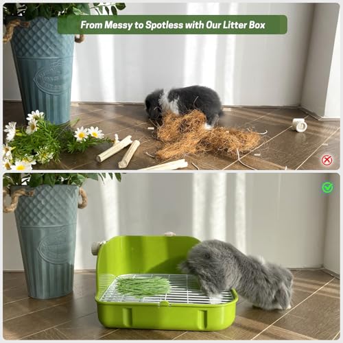 Rabbit Litter Box, Bunny Litter Box, Guinea Pig Potty Trained, Square Small Animal Toilet Potty Pan for Rabbit Guinea Pig Ferret Hamster Chinchilla (Grass Green) - color: Grass Green
