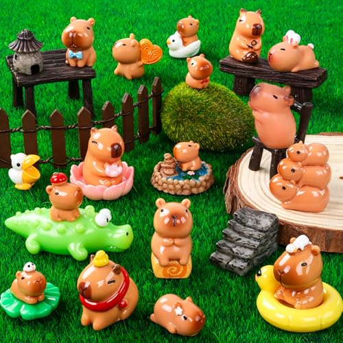 33 Pcs Mini Capybara Figurines 25 Style Adorable Resin Capybaras Miniatures Mini Capybara Cake Toppers Set for DIY Fairy Garden Car Dashboard Moss Landscape Home House Birthday Party Decor - style: 33Pcs-Capybara
