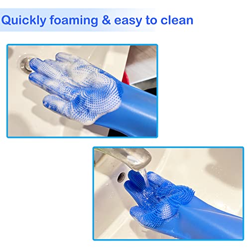 Silicone Pet Grooming Gloves Dog Washing Gloves for Bathing Massaging | 3,000 Soft Bristles, Non-slip & Extended Sleeves, Heat Resistant & Dishwasher Safe, For Cats and Dogs, Home/Car Cleaning - color: Blue