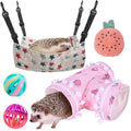 5 Pcs Hedgehog Adjustable Hammock with Hideout Tunnel Interactive Bell Ball Toys Stuffed Toy 3 Way Collapsible Small Pet Tunnels and Tubes Hedgehog Hide Hanging Bed for Cage Accessories - color: Pink