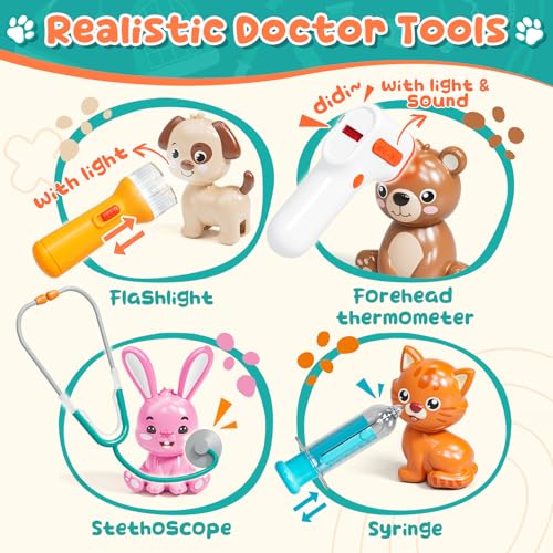 Lehoo Castle Critter Clinic with Key, Pretend Play Doctor Toys for Kids 3-5 | Vet Playset for Toddlers, Animal Hospital with 4 Rooms, 4 Matching Keys, 4 Pets, Medical Accessories, Preschool Toys