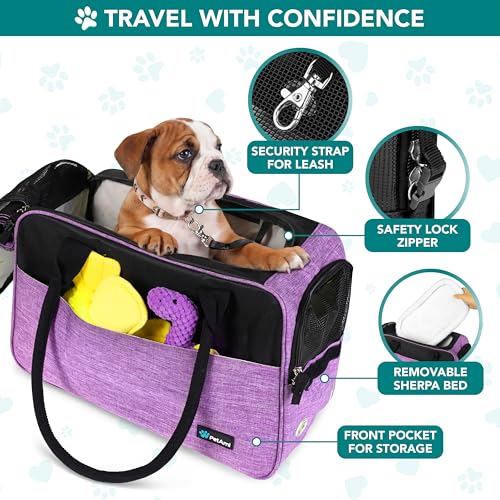 PetAmi Dog Purse Carrier for Small Dogs Cats, TSA Airline Approved Soft-Sided Pet Carrier with Pockets, Ventilated Travel Tote Bag with Bed & Shoulder Strap, Puppy Kitten, Max 12 lbs, Purple - color: Purple