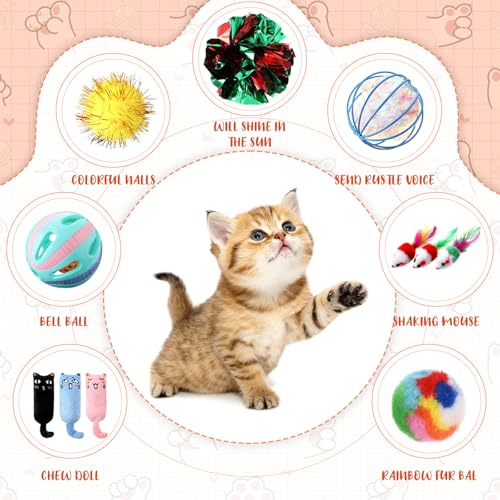 Shappy 150 Pcs Cat Toys for Indoor Cats Bulk, Kitten Toys Pack, Variety Interactive Gift Including Mice Rainbow Balls Spring Crinkle Balls Gift for Kitty Kitten Cat(Funny) - style: Funny