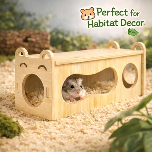 7.9-Inch Natural Wood Hamster Smiley Face Tunnel Toy – Open-Ended Comfort Tube, DIY Cozy Happy Tunnel for Dwarf Hamsters, Gerbils, Mice