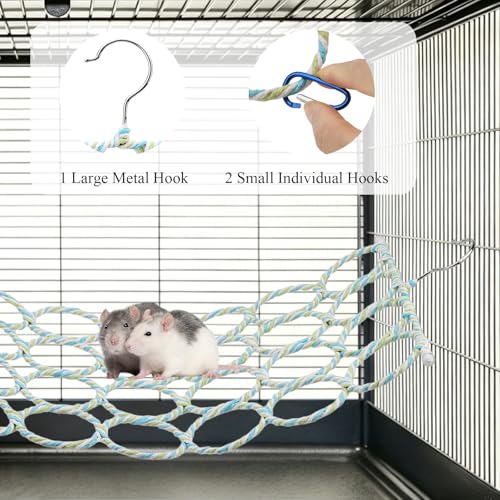 Hypeety Rat Climbing Rope Net Small Pet Hanging Swing for Cage Accessories | Bird hammock, climbing ladder bridge, cage enrichment toys, for rat/guinea pig/sugar glider, with 4 hooks, 28-ring, 2pcs - color: 28-ring