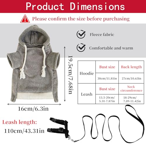 Ferret Clothes and Leash Set, Warm Hoodie Sweater with Harness and Leash for Outdoor Walking, Cozy Wear for Ferrets, Chinchillas, Small Pets, Adjustable Small Pet Outfits (Grey) - color: Grey