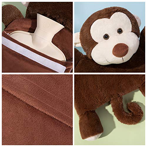 HomeTop Premium Classic Rubber Hot Water Bottle with Triceratops Cover | Natural rubber hot water bottle,Long-lasting heat retention,Snuggly all-night warmth - color: Cream White/Monkey