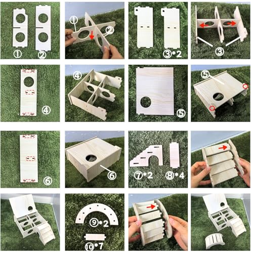 Kathson Multi-Chamber Hamster Tunnel House Maze: 2 Entrance 6 Rooms Hideout | Multichamber Hamster Hide with Cover,Mice House Tunnel Exploring Toy for Dwarf Hamsters, Gerbils,Small Animals - color: 4-Chamber Hamster Maze