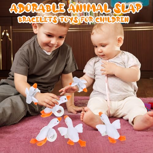 Lenwen 8 Pcs White Goose Stuffed Animals Slap Bracelets for Kids 8.66 Inch Back to School Plush Animal Bracelets Adopt a Goose Party Favors Wrist Slap Snap Band Toy for Boys Girls Birthday Gifts - style: Goose