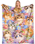 Cat Blanket Gifts Soft Warm Flannel Cats Throw Blanket Cute Cat Themed Lovers Gifts for Couch Bed Travel 50"x40" - color: Blue Cat
