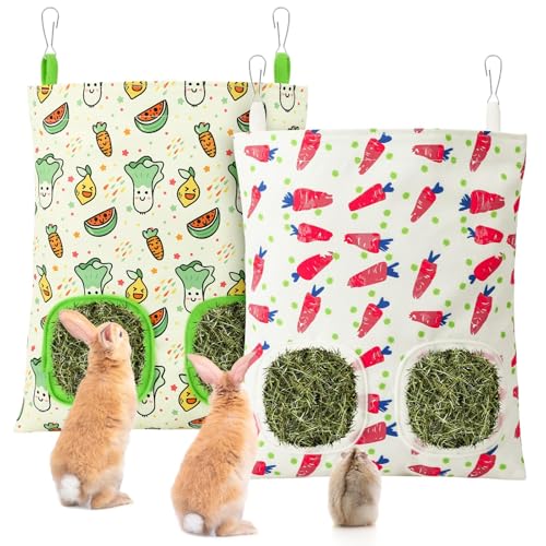 UPINS 2Pack Guinea Pig Hay Feeder Bag,Bunny Rabbit Cage Bag Hanging Holder | Guinea Pig Cage Feeder,for Bunny Rabbits,Chinchillas,Hamsters,Small Pets,and Animals - color: Red Green, size: 28 x 25 cm