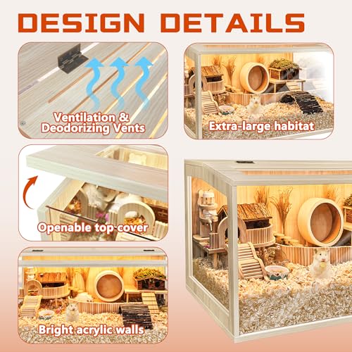 Hamster Cage Chewproof, Large Hamster Cages and Habitats, Openable Top with Acrylic Sheets, Solid Built - size: 32.0"L x 16.0"W x 16.0"H