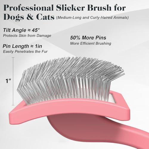 2PCS Slicker Brush for Dogs & Pet Comb,Professional Dog Grooming Brush (Goldendoodles,Poodles,Labradoodles) with Extra Long Pins to Effectively Remove Tangles, Knots and Mats (Light Pink, Large) - color: Light Pink, size: Large