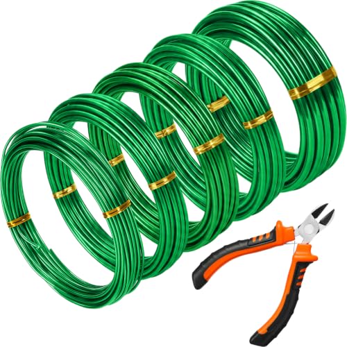 Mudder 5 Roll Aluminum Bonsai Training Wire Tree 2/2.5/3/4/6mm 42 Feet Total with Bonsai Wire Cutter Anodized Training for Holding Branches Small Trunks(Green) - color: Green, size: 2/2.5/3/4/6mm