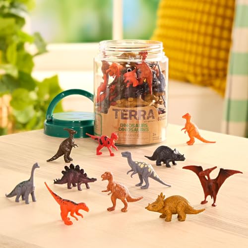 Terra by Battat Dinosaur Figures Tube, 60 Mini Plastic Dino Animals, Tubes | 60-piece mini dinosaur figures in a portable tube with 12 assorted dinosaur styles for play, collecting, crafts, 3+ Years - style: 60pcs Mini Dinosaurs