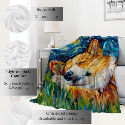 Corgi Blanket Starry Night Puppy Throw Blankets,Gifts for Kids Woman Adult & Dog Lover,Lightweight Soft Fleece,for Sofa Couch Bed Room Modern Artistic Decor 50x60in - color: Corgi, size: 50x60in