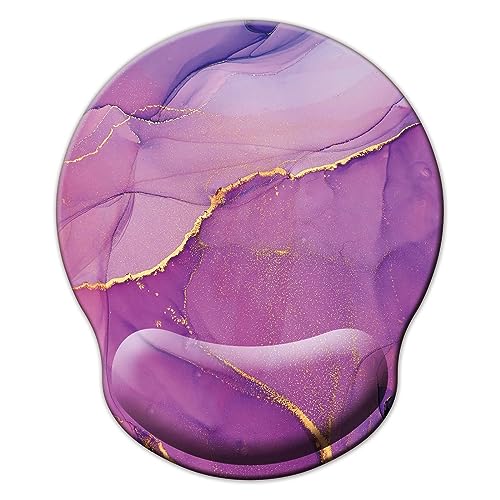 Mouse Pad with Wrist Support, Ergonomic Mouse Pad with Memory Foam Wrist Rest Cushion, Non-Slip Rubber Base Gaming Mice Pad for Home Office Computer Laptop, Purple Marble - color: Purple marble