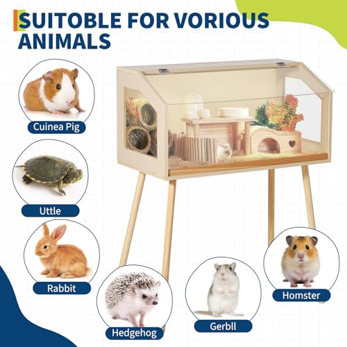 Spacious Wooden Hamster Cage with Legs, Chew-Proof Acrylic Window & Openable Top – Easy Access, Ventilated Habitat for Hamsters, Guinea Pigs, Chinchillas, Gerbils – Large Size 101.6×50.8×120. - size: 40" L x 20" W x 47.5" H