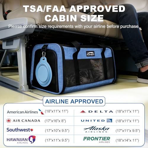 Pet Carrier Airline Approved, Soft Sided Cat Carrier for Small Pets up to 13 lbs, TSA Approved Dog Travel Bag, Portable Soft Sided Pet Carrier for Kittens and Puppies (Blue, Folding Bowl) - color: BLUE