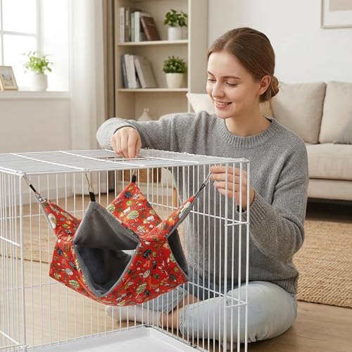 2PCS Ferret Hammock, Rat Hammock and Ferret Bed, Two Hammock Beds for Small Pets, Red Color Set of Two, Soft Hanging Beds for Ferrets and Rats, Cozy Sleeping Spots for Small Animals