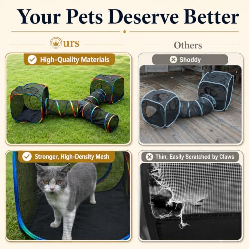 Outdoor Rainbow Cat Enclosures Playground,Outside House for Indoor Cats Include Portable Tent, 3 Way with 2 Cube Tunnel, for Kitty and Small Animals,Within Storage Bag - size: 2 Cube+3-Way Tunnel (no tent)