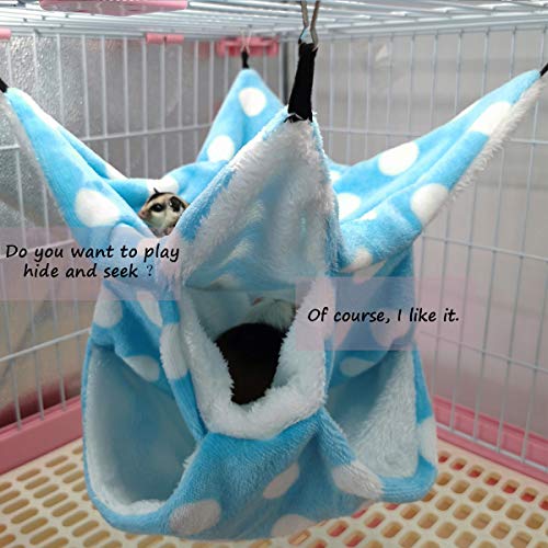 LEFTSTARER Rat Ferret Sugar Glider Cage Hammock Bedding Small Pet Cage Accessories Toy Triple-Layer Hammock Bedding for Hamster Guinea Pig Sugar Glider Rat Ferret Chinchilla Playing Sleeping (Blue) - color: Blue