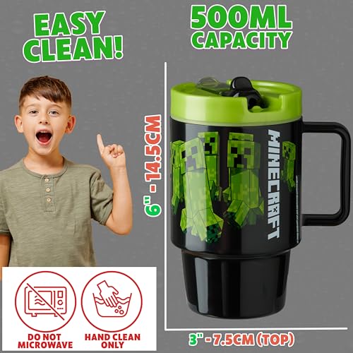 Get Trend Minecraft Kids Water Bottle with Straw 16.9 oz BPA Free Plastic Leakproof Cup with Lid Handle Reusable Drinking Tumbler Gifts for Kids (Green Minecraft) - color: Green Minecraft