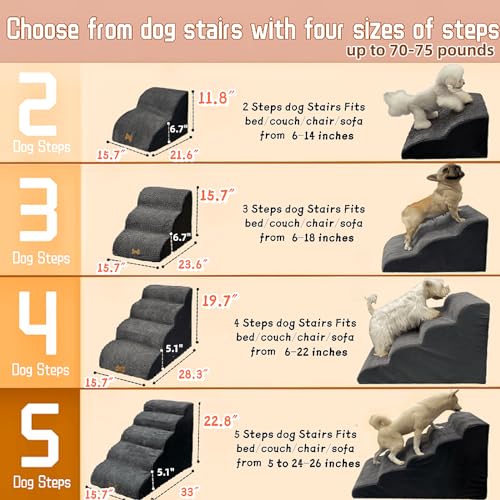 Necrely 4-Step Dog Stairs for High Beds 18-24 Inch Pet Steps 2 3 4 5 Tier Ladder Non-Slip Sturdy Ramp Small Medium Large Dog Steps to Couch Bed Old Dogs Balanced Pet Stairs for Getting on Bed