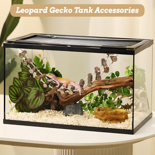 VCEPJH 2pcs Reptile Bridge Leopard Gecko Climbing Ladder Wooden Basking Lounger Reptile Tank Accessories for Hermit Crab Juvenile Bearded Dragon Chameleon Small Lizard (Fruit Wood)