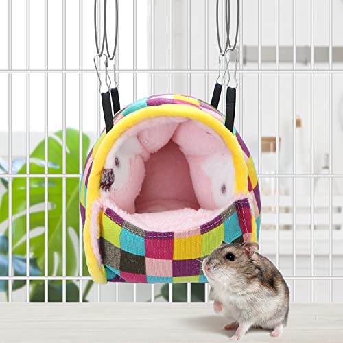 Wontee Hamster Bed Hideout Sugar Glider Hammock Small Animal Warm Bed House for Hamsters Hedgehogs Sugar Glider Gerbils Mice (Medium, Colorful Plaid) - color: Colorful Plaid, size: Medium