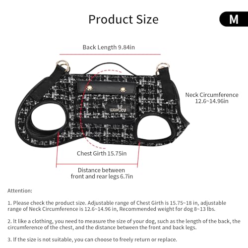 Wakytu Dog Lift Harness Dog Carrier Sling for Small Dogs & Cats,M | stylish puppy sling carrier with handle & pocket,adjustable leash,walking & travel - color: 2.0 Black, size: Medium(8-13 LBS)