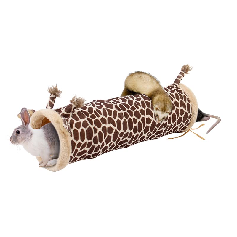 Bunny Guinea Pig Hideout Collapsible, Rat Ferret Tube Hideway, Small Animal Tunnel Toy Cage Accessories for Hedgehog Chinchillas Rabbit - color: Double pass tunnel-giraffe