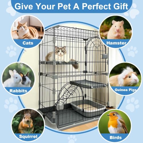 Cat Cage for Indoor Cats, DlY 2-Tier Catio & Cat Playpen with Escape-Proof Spacing, Sturdy Metal Cat Crate Kennel for Kittens, Ferrets & Small Animals - color: Grey, size: 2-Tier 35"