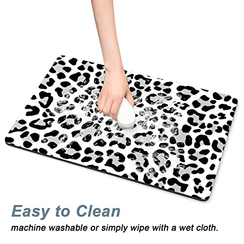 Rnivvi Dog Food Mat, 12" x 19" Leopard Absorbent Dog Cat Bowl Mat for Food and Water, Cute Anti-Slip Rubber Pet Feeding Rug Protect Floors, Puppy Placemat for Feeding & Watering Supplies, Leopard - color: White Leopard, size: 12"x19" (Regular)