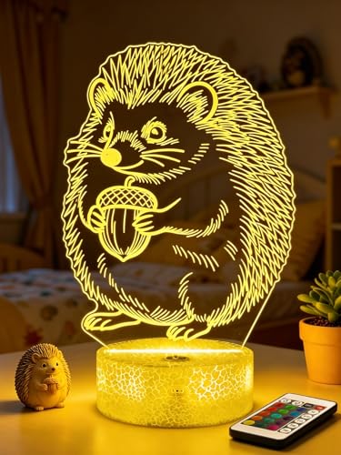 Ammonite Hedgehog Night Light, 3D LED Lamp with Remote, 16 Color Changing & Timer, Room Decor Light, Vibrant Ambient Lighting, Birthday Xmas Gift for Kids Adults - color: Color-Hedgehog
