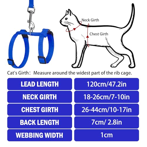 PUPTECK Adjustable Cat Harness and Leash Set Escape Proof Kitten Strap Collar for Walking Travel, Blue - color: Navy Blue, size: Small