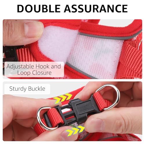 SCENEREAL Cat Harness & Leash Set Escape Proof - Adjustable Air Mesh Vest with Reflective Strips for Kittens, Puppies, Rabbits, Cherry M - color: #2 Red - Cherry Print, size: Medium(Fit Chest 12.5-14in)
