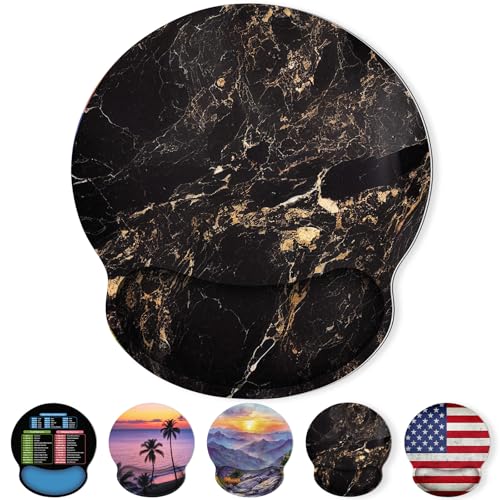 KONVINIT Ergonomic Mouse Pad with Wrist Rest, Small Mousepad with Non-Slip Rubber Base and Smooth Surface, Beach Mouse Pads for Desk, Office Desk Accessories - color: Black Marble