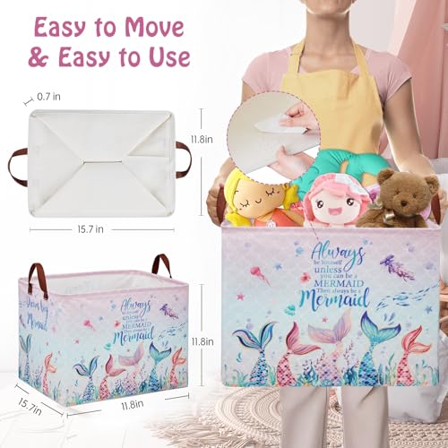 Mermaid Nursery Decor Hamper Pink Laundry Hamper Ocean Fish Animal Baby Girl Gift Basket ,Kids Storage Box Cute Beach Towel Pool Clothes Book Toy Bin,Boo Basket for Mothers Day - color: Pink 3