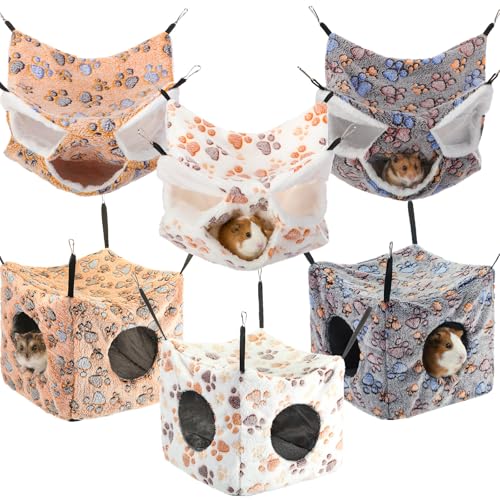 AceOrbit 6 Pcs Ferret Cozy Cage Accessories Triple Rat Cage Hanging Hammock Guinea Pig Cube Hammock Chinchilla Bed Hideout Small Animals Toy Accessories Sugar Glider Squirrel Hamster (Cute Paws) - style: Cute Paws