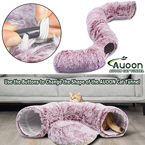 AUOON Plush Cat Tunnel Bed for Indoor Cats, 36"L x 36"W x 11.5"H, Rosiness | 2 in-1 Interactive Cat Toy, with Hanging Ball Toy, Machine Washable Center Pad, for Kitten Puppy Rabbit Ferret - color: Rosiness