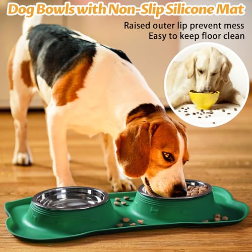Hubulk Pet Dog Bowls 2 Stainless Steel Dog Bowl with No Spill Non-Skid Silicone Mat + Pet Food Scoop Water and Food Feeder Bowls for Feeding Small Medium Large Dogs Cats Puppies (Small, Hunter Green) - color: Hunter Green, size: Small