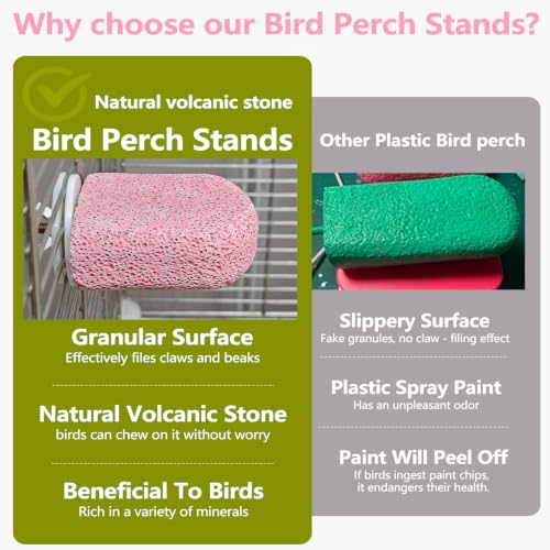 4PCS Bird Beak Grinding Stone,Parrot Perch Stands,Parakeets Platform Chewing Toys Calcium Pumice Lava Foot Claws Trimmer Climbing Ledge for Cockatiel Budgie Conure Lovebird(Pink) - color: 4Pack Pink | S