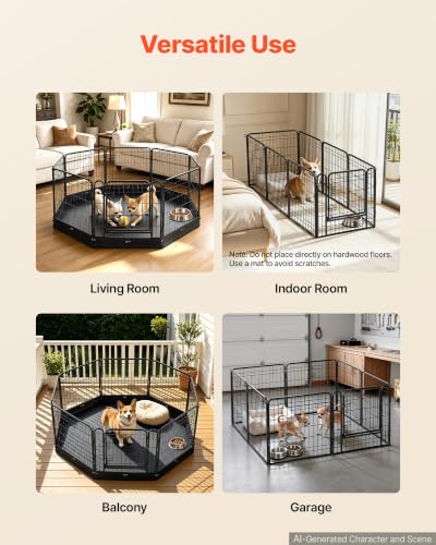 VEVOR Dog Playpen, 24 Inch 8-Panel Puppy Pen with Waterproof Bottom Pad - size: 63.8 x 63.8 x 24.2 in