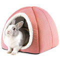 Rabbit Hideout Bed for Large Bunnies, Soft Plush Bunny House | Cozy Small Animal Hideaway with Removable Pad for Indoor Rabbits, Guinea Pigs, and Ferrets, Red - color: Red