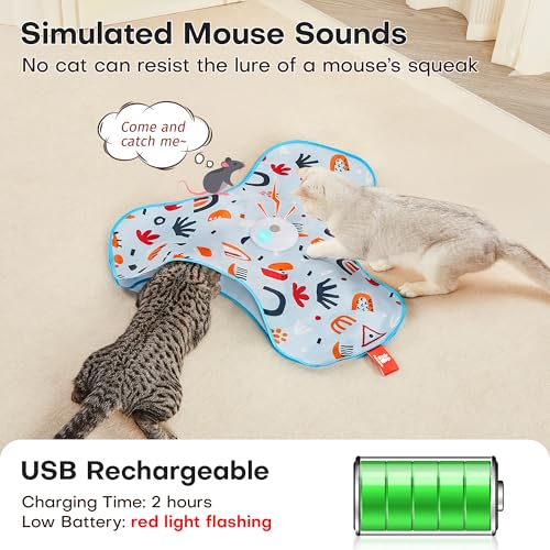 Potaroma Hide and Seek Interactive Cat Toys | Moving Concealed Wand Feather, Automatic Chargeable Indoor Kitten Exercise Kicker, Mouse Squeaky, Floral Cover - color: Floral Cover