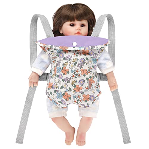 GAGAKU Baby Doll Carrier Stuffed Animal Carrier for Girls Doll Accessory Adjustable Straps for 12 to 24 inch Reborn Baby Dolls -Purple Flowers - color: 5_purple Flowers