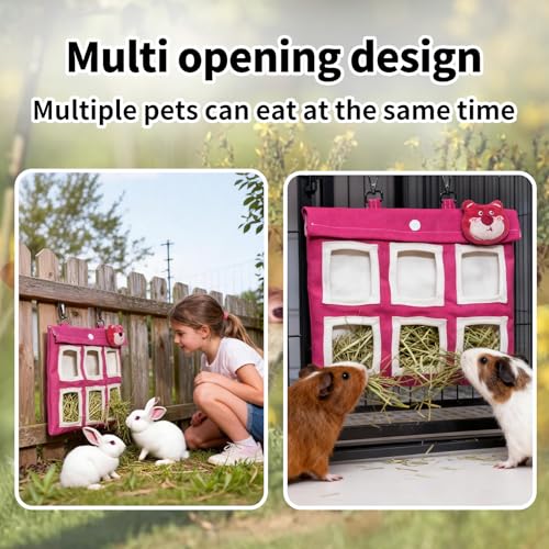 Rabbit Hay Feeder Bag, Guinea Pig Hay Bag for Rabbits Bunnies Guinea Pigs Chinchillas and Small Pets-Promotes Natural Behavior, Reduce Waste, Keep Dry and Maintain Cleanliness