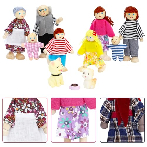 ONEST 20 Pieces Wooden Dollhouse Family Set Mini People Figures Dog Cat Sets Dollhouse Dolls Wooden Doll Family Pretend Play Figures Accessories for Pretend Doll House Toy - style: A Set