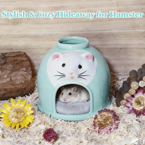 Ceramic Hamster Hideout Syrian Hamster House and Habitat Gerbil Hideaway Cooling Cave for Rat Mice Cage Decor Accessories (Blue) - color: Blue